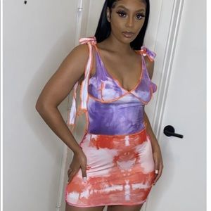 Multi color tie strap bodycon dress